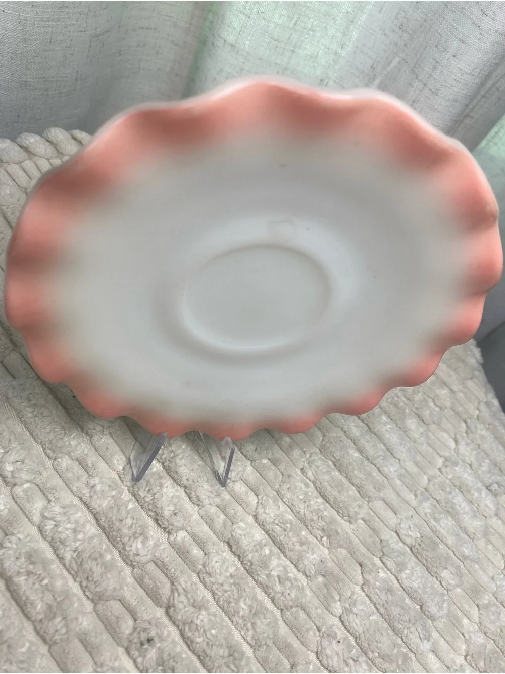 Vintage Hazel Atlas Pink Crinoline Ripple Milk Glass Saucer Plate 5.5